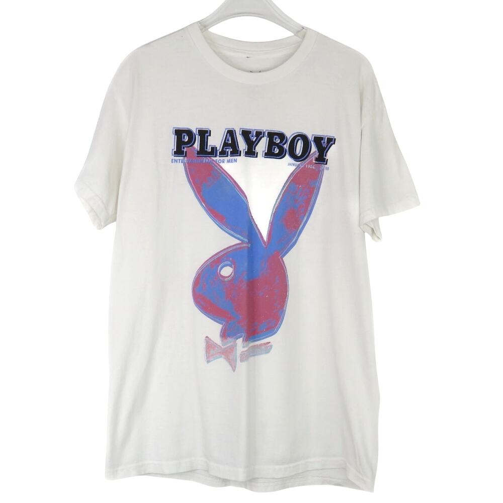 Y2k 2000s Vintage White Playboy Graphic Bunny Logo T-Shirt Medium